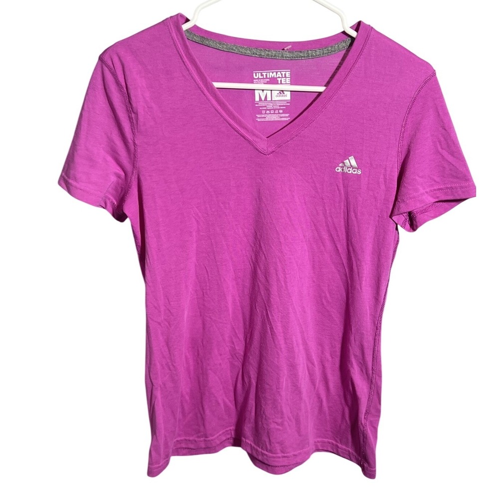 Adidas Ultimate Tee Women's M Pink Magenta V-Neck Short Sleeve Activewear